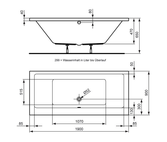 Strada Duo-Badewanne 1900 x 900mm | Bathtubs | Ideal Standard