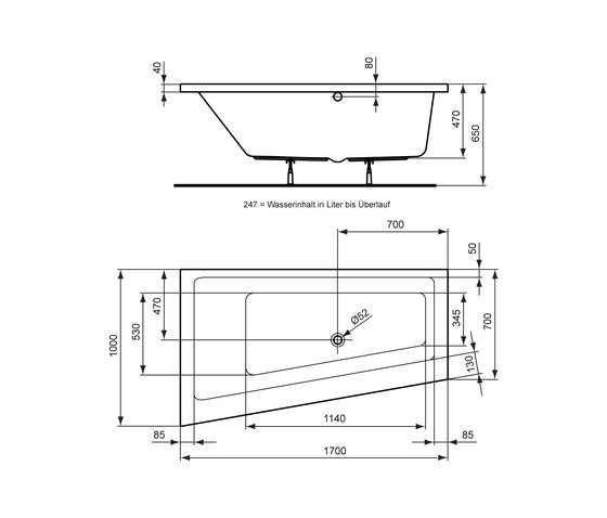 Strada Trapez-Badewanne 1700 x 1000mm links | Vasche | Ideal Standard