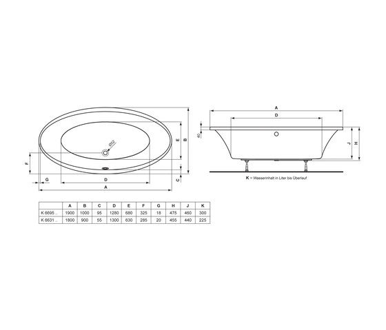 Venice Oval-Badewanne 180 x 90 cm | Baignoires | Ideal Standard