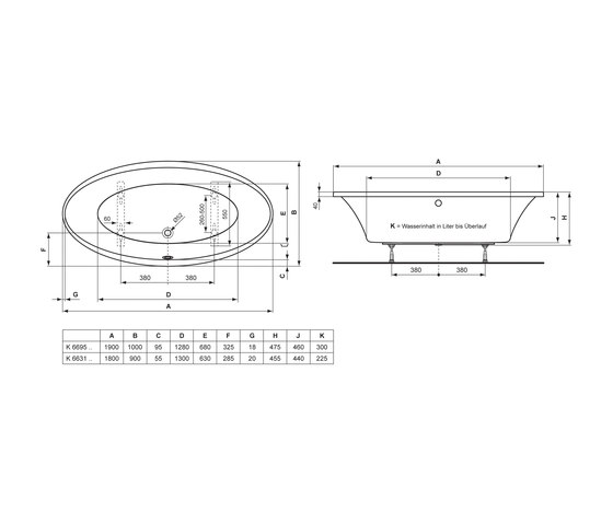 Venice Oval-Badewanne 190 x 100 cm | Bathtubs | Ideal Standard