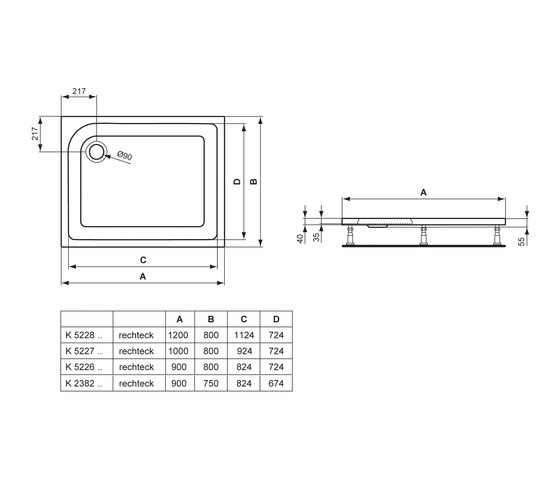Washpoint Rechteck-Brausewanne 900 mm | Shower trays | Ideal Standard
