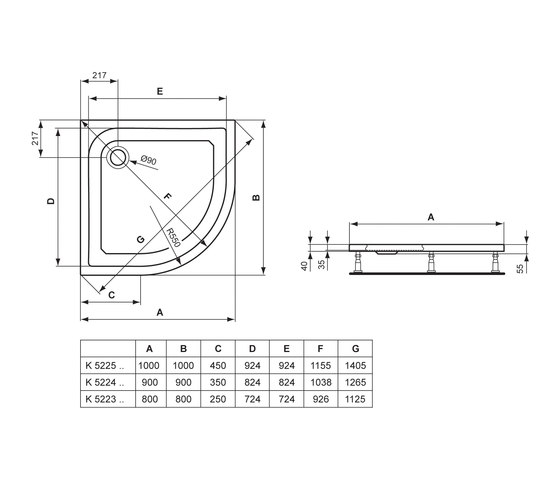Washpoint Viertelkreis-Brausewanne 100 x 100 cm | Bacs à douche | Ideal Standard
