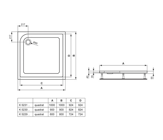 Washpoint Rechteck-Brausewanne 100 x 100 cm | Duschwannen | Ideal Standard
