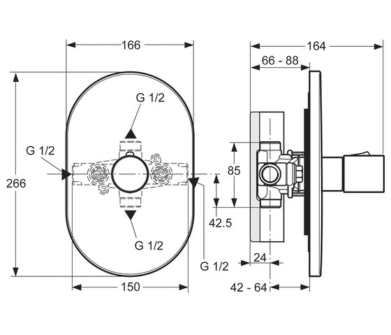 Celia Zentral-Thermostat UP BS 2 Unterputz, Bausatz 2 zur Fertigmontage | Robinetterie de douche | Ideal Standard