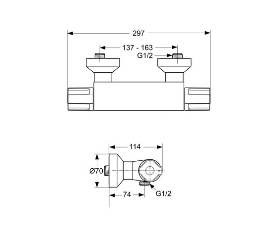 CeraPlus Brausethermostat AP (Aufputz) mit Grip-Griffen | Duscharmaturen | Ideal Standard