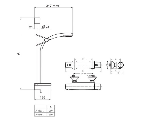 CeraTherm Brause-Thermostat AP mit Brausekombination 60 cm Aufputz | Robinetterie de douche | Ideal Standard