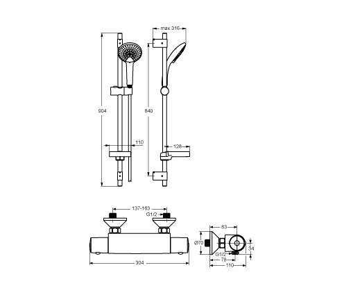 Idealrain CeraTherm 50 Brausekombination 900mm L3 mit Brausethermostat | Grifería para duchas | Ideal Standard