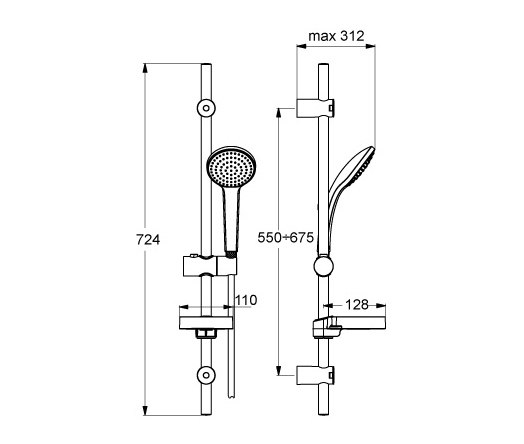 Idealrain Brausekombination 720mm M1 mit 1-Funktionshandbrause Ø100mm | Robinetterie de douche | Ideal Standard
