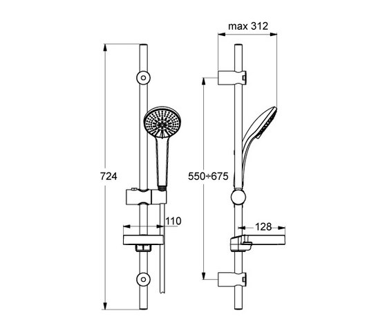 Idealrain Brausekombination 720mm M3 mit 3-Funktionshandbrause Ø100mm | Grifería para duchas | Ideal Standard