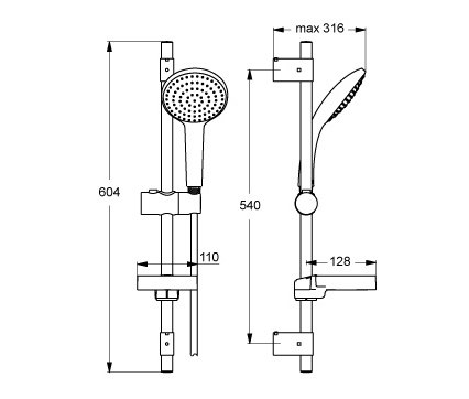 Idealrain Brausekombination 600mm L1 mit 1-Funktionshandbrause Ø120mm | Robinetterie de douche | Ideal Standard