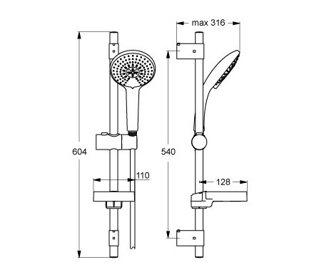 Idealrain Brausekombination 600mm L3 mit 3-Funktionshandbrause Ø120mm | Robinetterie de douche | Ideal Standard