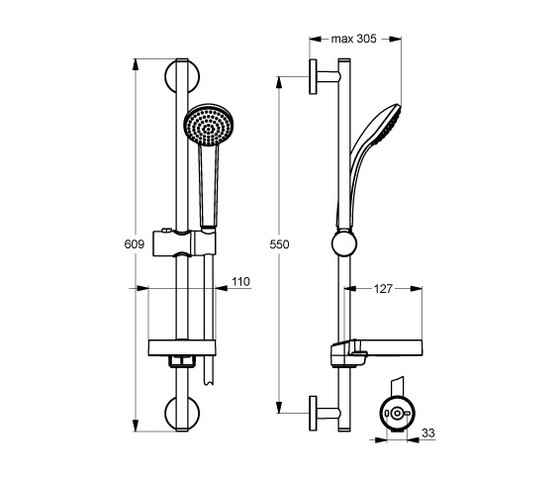 Idealrain Brausekombination 600mm S1 mit 1-Funktionshandbrause Ø80mm | Rubinetteria doccia | Ideal Standard
