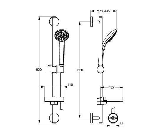 Idealrain Brausekombination 600mm S3 mit 3-Funktionshandbrause Ø80mm | Grifería para duchas | Ideal Standard