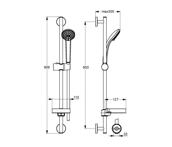 Idealrain Brausekombination 900mm S3 mit 3-Funktionshandbrause Ø80mm | Shower controls | Ideal Standard