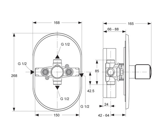 Melange Zentralthermostat UP (Unterputz) Bausatz 2 | Duscharmaturen | Ideal Standard