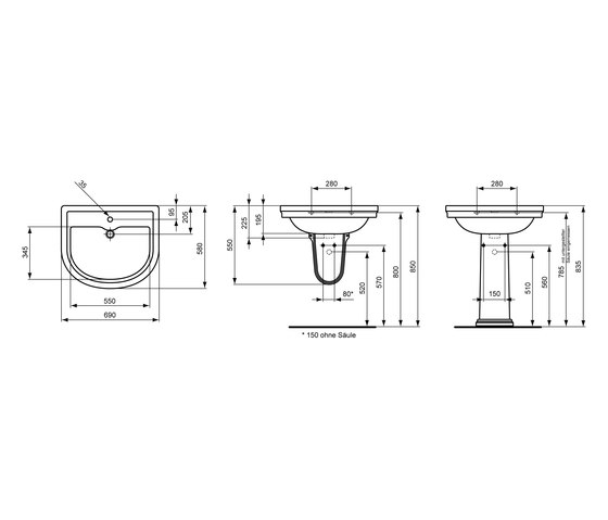 Calla Waschtisch 69 cm 1 Hahnloch mittig durchgestochen | Wash basins | Ideal Standard