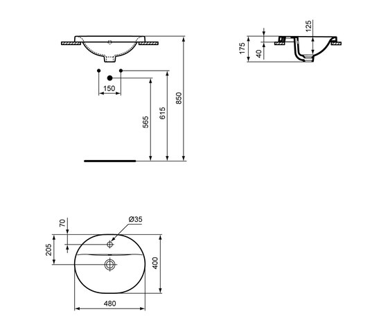 Connect Einbauwaschtisch oval 480mm | Lavabi | Ideal Standard