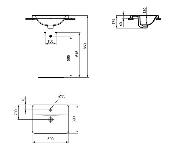 Connect Einbauwaschtisch rechteckig 500mm | Wash basins | Ideal Standard