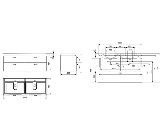 Connect Möbeldoppelwaschtisch-Unterschrank 1300mm | Armarios lavabo | Ideal Standard