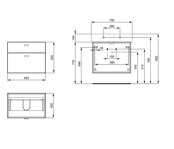 Connect Waschtisch-Unterschrank Cube 650mm (für Waschtisch Cube 700mm) | Meubles sous-lavabo | Ideal Standard
