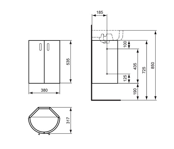 Connect Eckwaschtisch-Unterschrank Arc 380mm | Meubles sous-lavabo | Ideal Standard