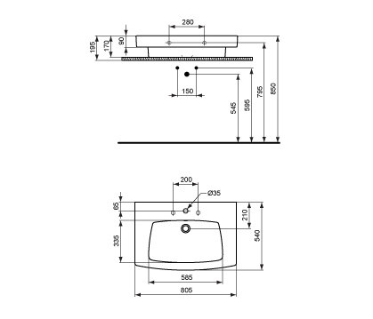Ventuno Aufsatzwaschtisch 800 mm (Unterseite geschliffen) | Waschtische | Ideal Standard