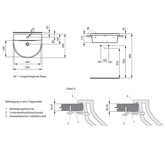 Connect Einsatzwaschtisch Arc 550mm | Lavabi | Ideal Standard