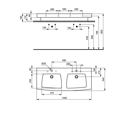 Ventuno Aufsatzwaschtisch 1300 mm (Unterseite geschliffen) | Lavabos | Ideal Standard