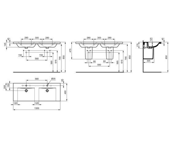 Connect Möbeldoppelwaschtisch 1300mm | Lavabos | Ideal Standard