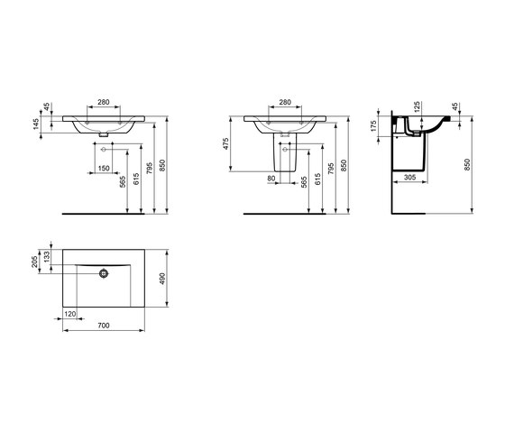 Connect Möbelwaschtisch 700mm (ohne Hahnloch) | Lavabos | Ideal Standard
