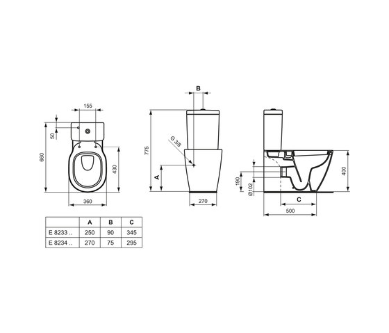 Connect Standtiefspül-WC-Kombination (Abgang außen waagerecht) | WC | Ideal Standard