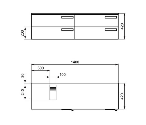 Strada Waschtisch-Unterschrank 1400mm (Ausschnitt für Waschtisch links) | Vanity units | Ideal Standard