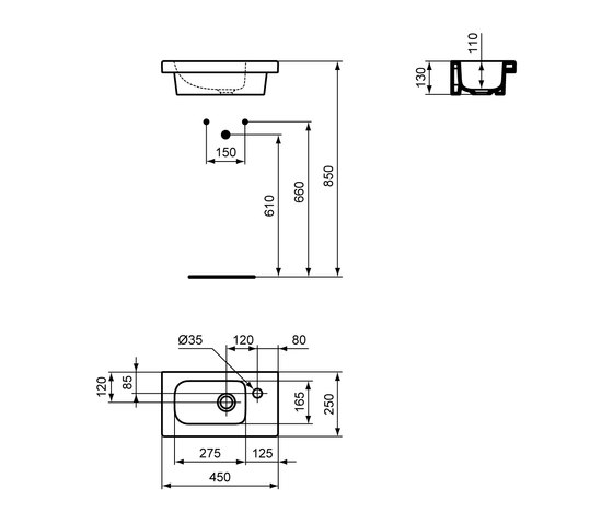 Connect Space Handwaschbecken 450mm (Ablage rechts) | Wash basins | Ideal Standard