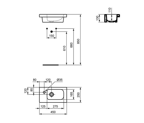 Connect Space Handwaschbecken 450mm (Ablage links) | Lavabos | Ideal Standard