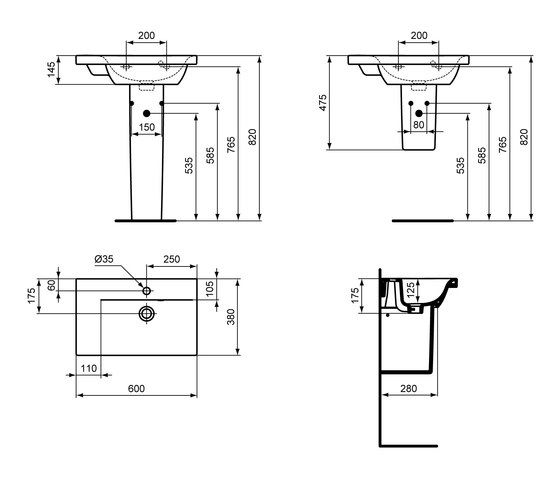 Connect Space Waschtisch 600mm (Ablage links) | Wash basins | Ideal Standard