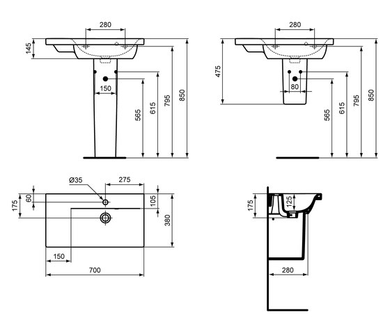 Connect Space Waschtisch 700mm (Ablage links) | Wash basins | Ideal Standard