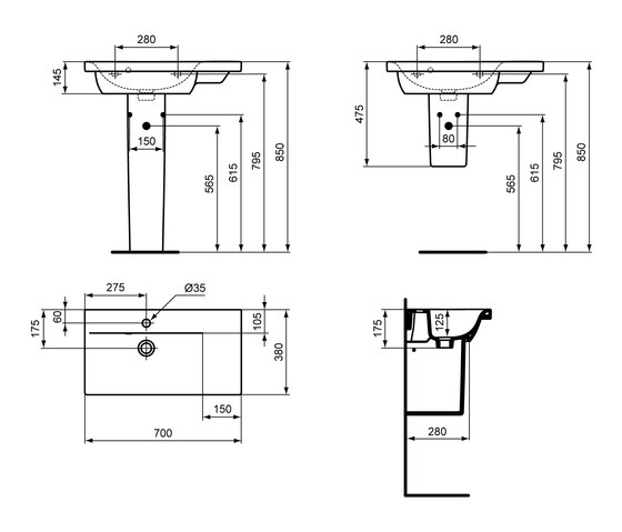 Connect Space Waschtisch 700mm (Ablage rechts) | Lavabi | Ideal Standard