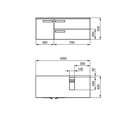 Strada Waschtisch-Unterschrank 1050mm (Ausschnitt für Waschtisch rechts) | Waschtischunterschränke | Ideal Standard