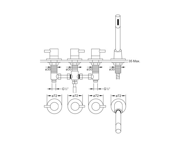 100 2480 4-hole deck mounted bath mixer | Bath taps | Steinberg