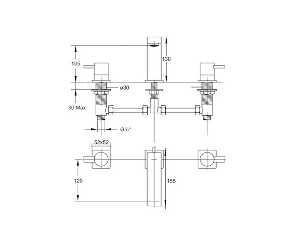 120 2000 3-hole basin mixer wall mounted | Grifería para lavabos | Steinberg