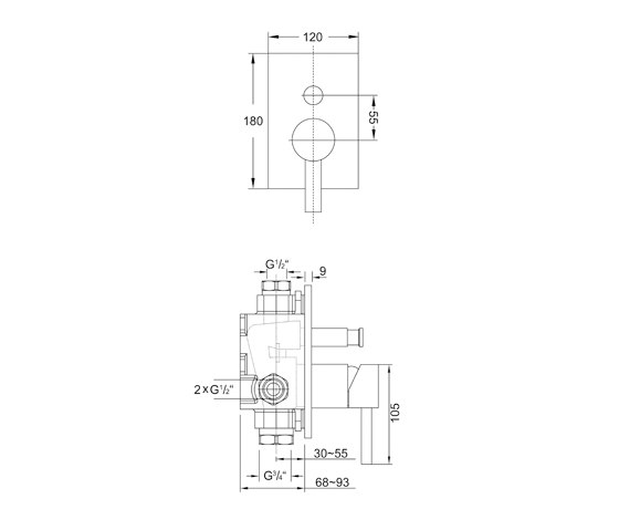 120 2103 3 Finish set for single lever bath/shower mixer with diverter | Rubinetteria vasche | Steinberg
