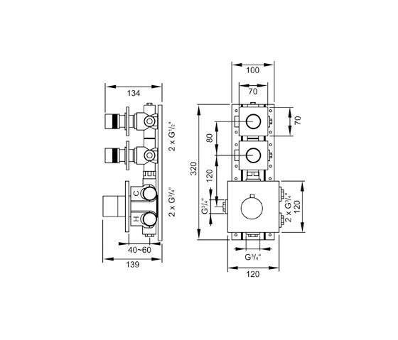 120 4320 Concealed thermostatic mixer 3/4“ including finish set | Grifería para duchas | Steinberg