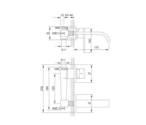 135 1803 Wall mounted single lever basin mixer | Grifería para lavabos | Steinberg