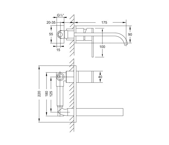 135 1853 Wall mounted single lever basin mixer | Wash basin taps | Steinberg