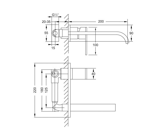 135 1857 Wall mounted single lever basin mixer | Grifería para lavabos | Steinberg