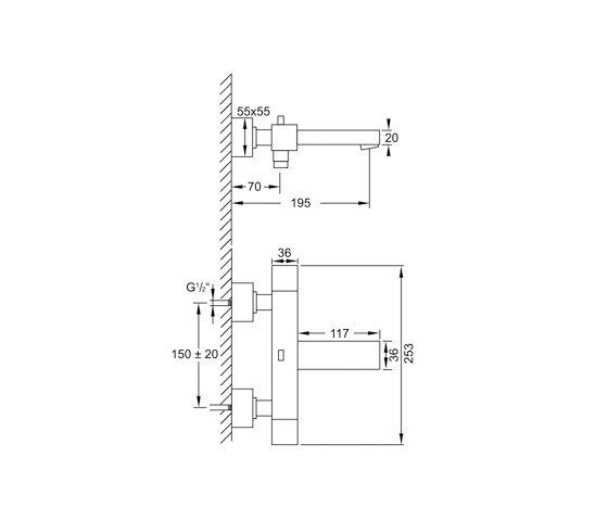 160 3100 Exposed thermostatic mixer ½“ for bathtub | Bath taps | Steinberg