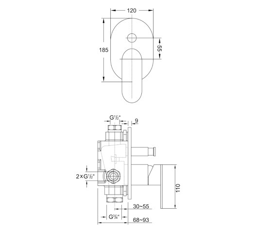 170 2103 3 Fertigmontageset für Wanne/Brause-Einhebelmischer mit Umsteller | Shower controls | Steinberg