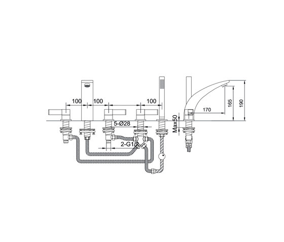 180 2423 5-hole deck mounted bath mixer | Bath taps | Steinberg