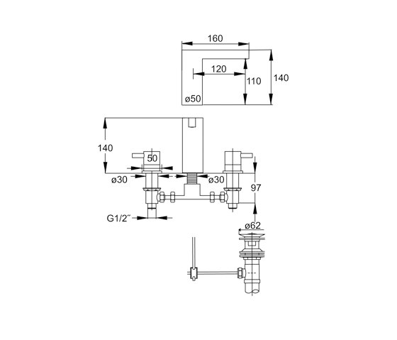 210 2000 3-hole basin mixer wall mounted | Wash basin taps | Steinberg