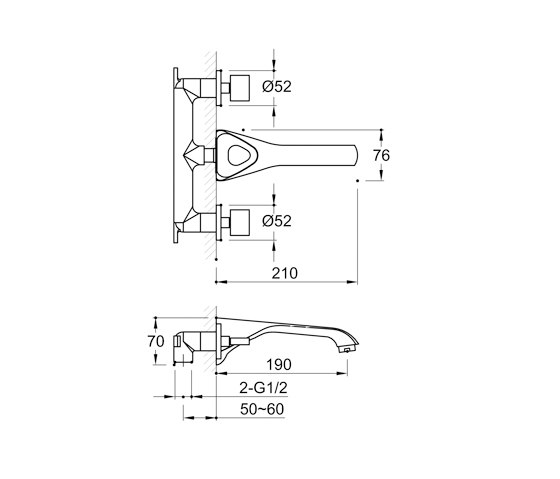 220 1900 3-hole basin mixer wall mounted | Wash basin taps | Steinberg